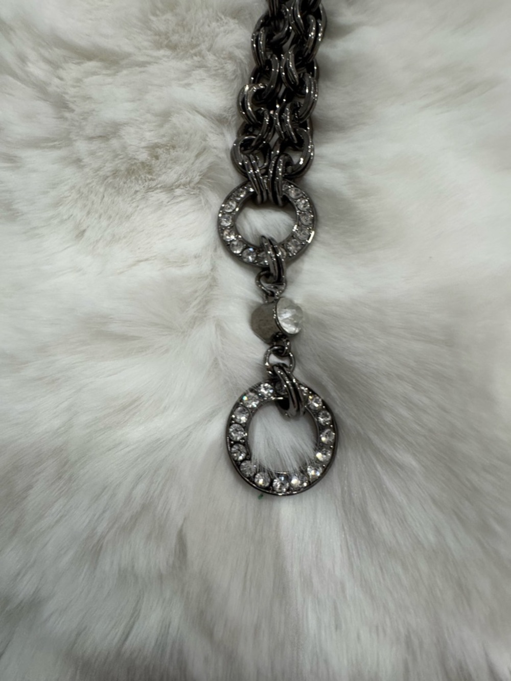Chunky Gunmetal Chain Necklace with Rhinestone Rings - Picture 4 of 5